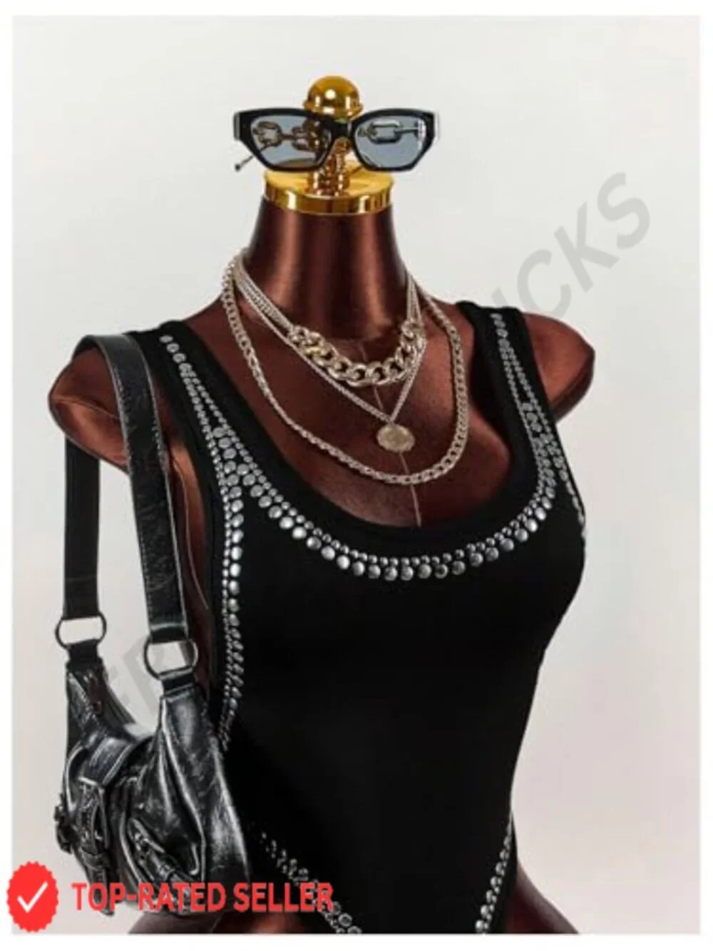 Studded Thong Bodysuit Glitter Backless Leotard Sleeveless Party Top